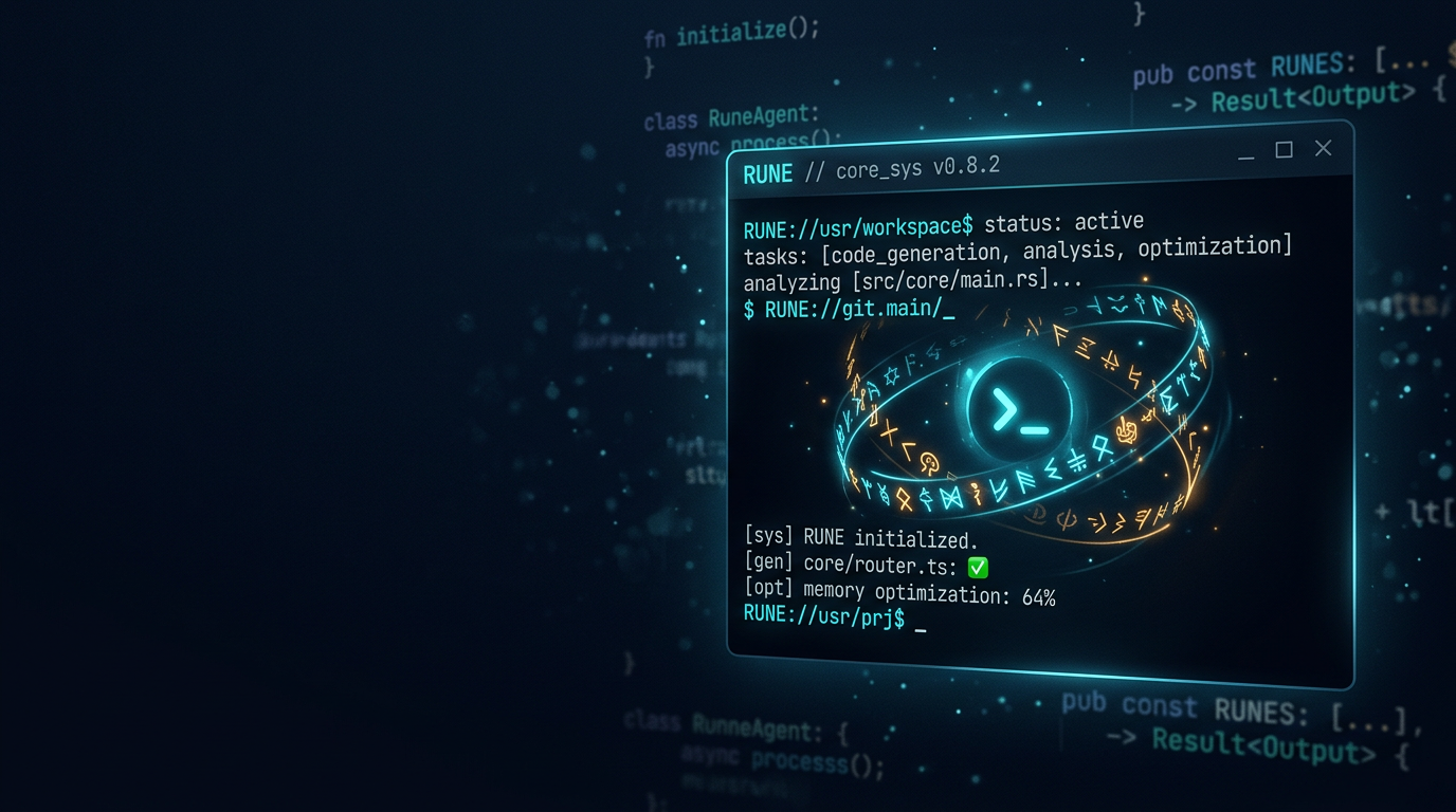 Glowing terminal prompt with rune glyphs